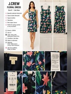 J.Crew Floral Cotton Sheath Dress | Size 8 | Like New | Lined
